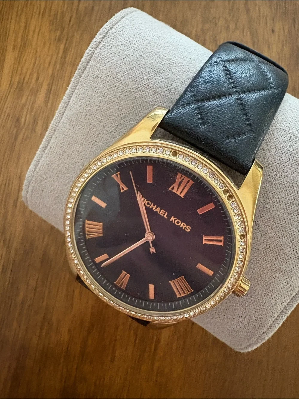 Michael Kors Gold-Tone Case with Black Dial and Black Leather Strap